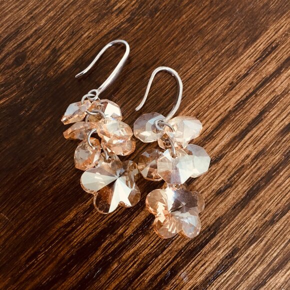 Long Champagne Crystal Cluster Earrings - Picture 2 of 2